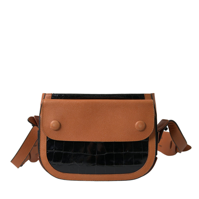 Balenciaga Black Brown Exotic Skin Leather Shoulder Camera Purse Bag