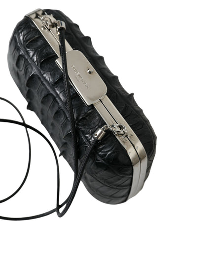 Balenciaga Black Exotic Skin Leather Shoulder Crossbody Box Clutch Bag