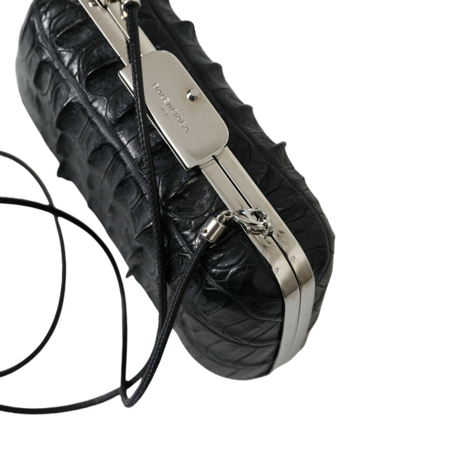 Balenciaga Black Exotic Skin Leather Shoulder Crossbody Box Clutch Bag
