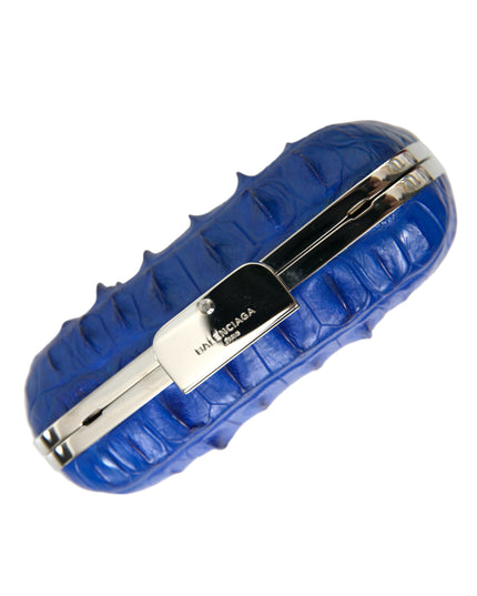 Balenciaga Blue Exotic Skin Leather Shoulder Crossbody Box Clutch Bag