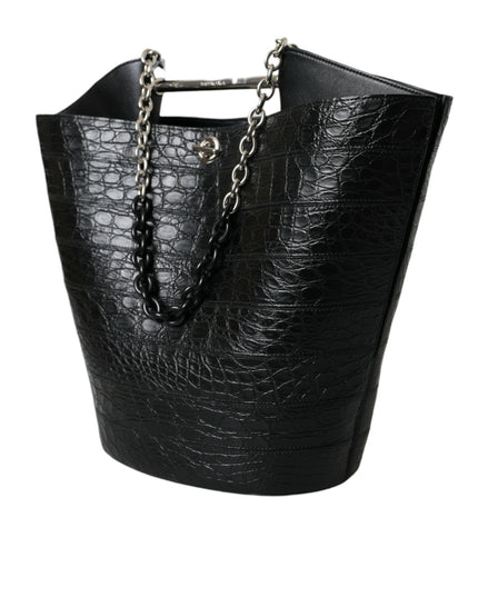 Balenciaga Black Exotic Skin Leather Maxi Bucket Tote Purse Bag