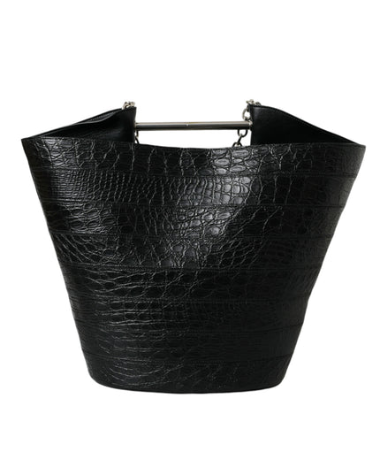 Balenciaga Black Exotic Skin Leather Maxi Bucket Tote Purse Bag