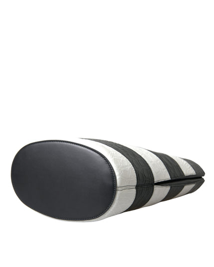 Balenciaga Black White Striped Exotic Skin Leather Maxi Bucket Tote Bag