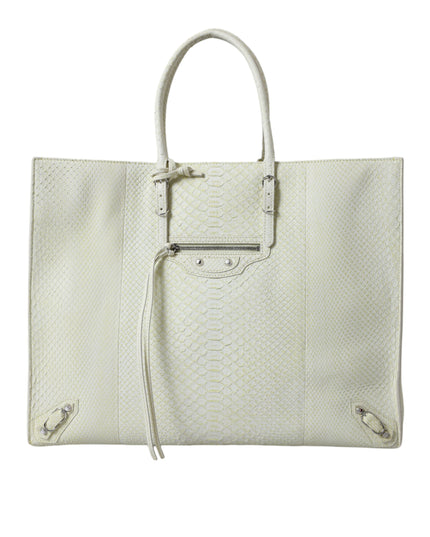 Balenciaga White Yellow Exotic Skin Leather Shopping Tote PAPIER Bag