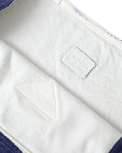 Prada Blue Jersey Fabric Logo Shoulder Shopping Tote Shopping Bag