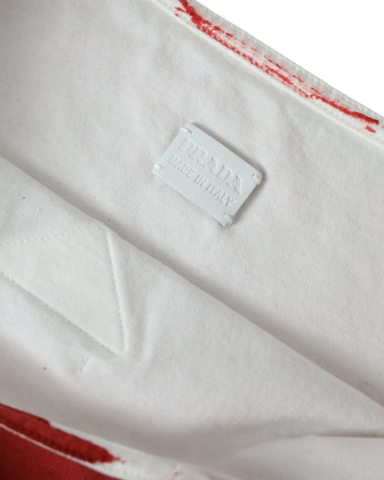 Prada Red Jersey Fabric Logo Shoulder Shopping Tote Bag