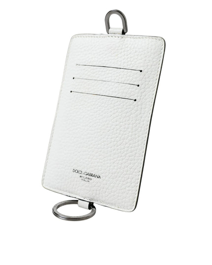 Dolce & Gabbana White Calf Leather Lanyard Logo Card Holder Wallet