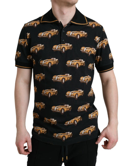Dolce & Gabbana Black Car Print Short Sleeve Polo T-shirt