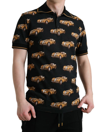 Dolce & Gabbana Black Car Print Short Sleeve Polo T-shirt