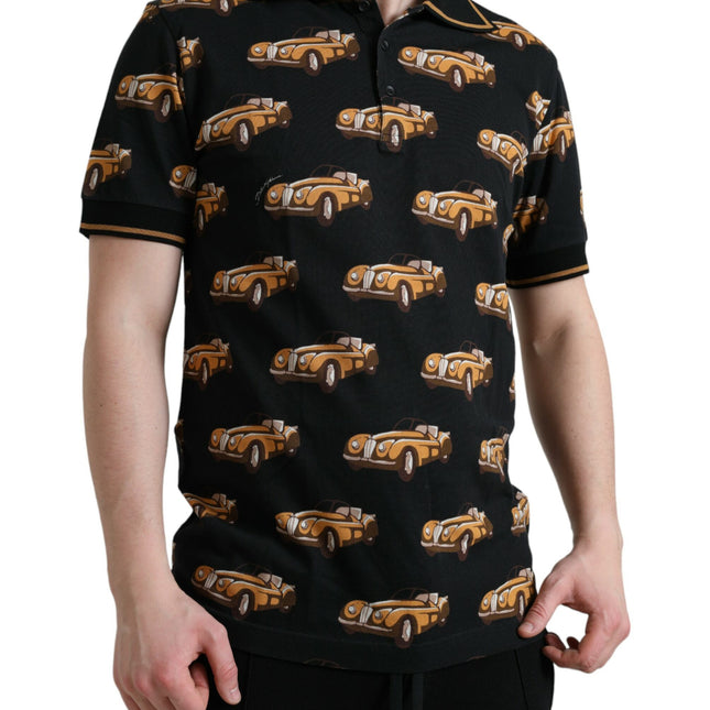 Dolce & Gabbana Black Car Print Short Sleeve Polo T-shirt