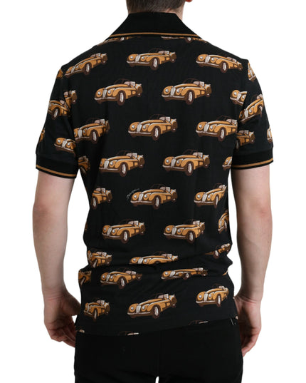 Dolce & Gabbana Black Car Print Short Sleeve Polo T-shirt