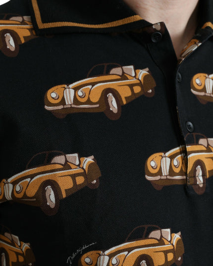Dolce & Gabbana Black Car Print Short Sleeve Polo T-shirt