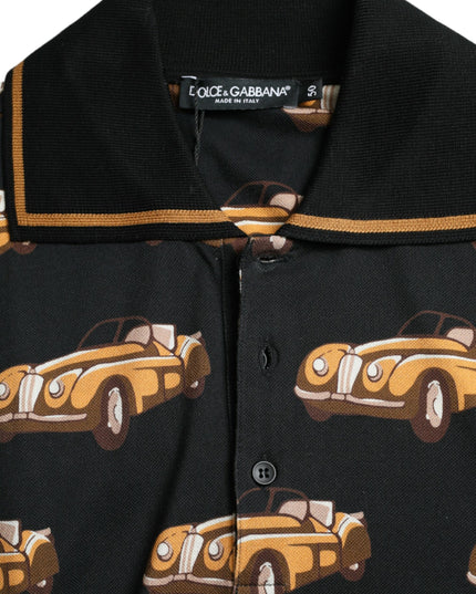 Dolce & Gabbana Black Car Print Short Sleeve Polo T-shirt
