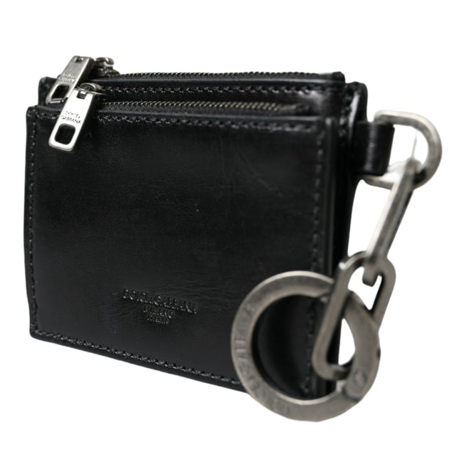 Dolce & Gabbana Black Leather Zip Logo Keyring Coin Purse Keyring Wallet