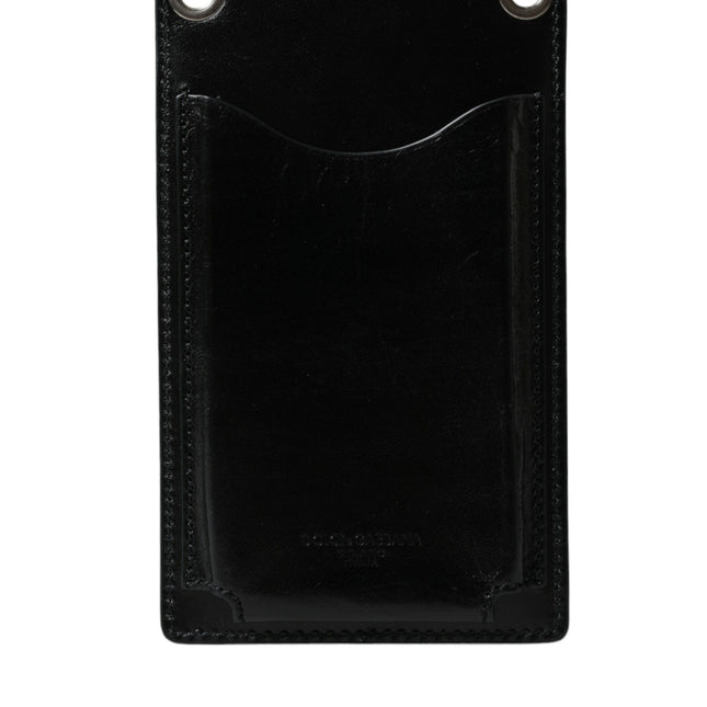 Dolce & Gabbana Wallet Black Horse Leather Zip Logo Cross Body Phone Slot