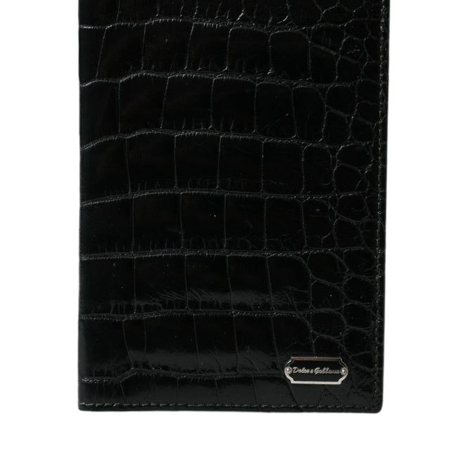 Dolce & Gabbana Black Exotic Skin Leather Long Bifold Passport Holder