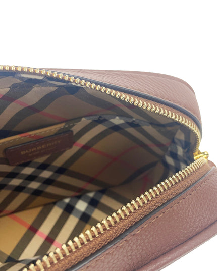 Burberry Small Leather Tan Camera Crossbody TB Logo Bag