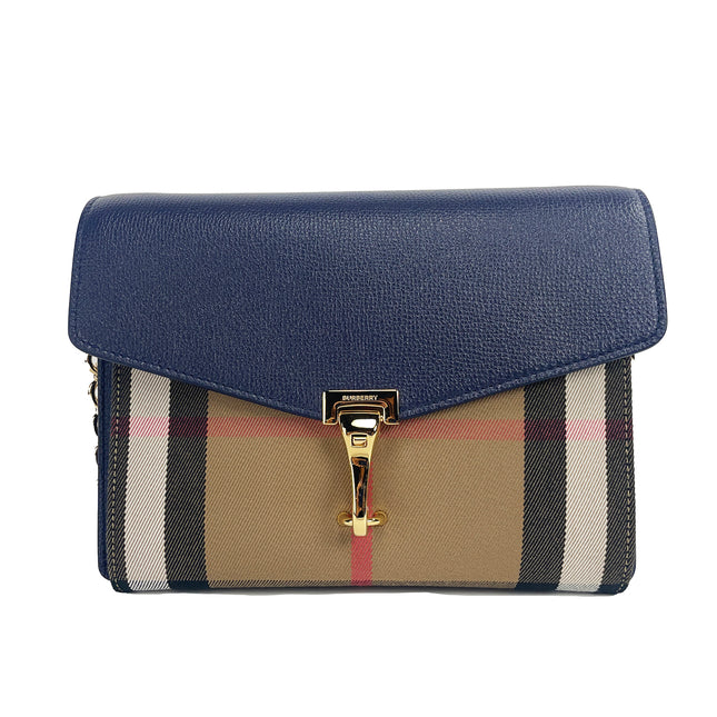 Burberry Macken Small Regency Blue House Check Leather Crossbody Bag