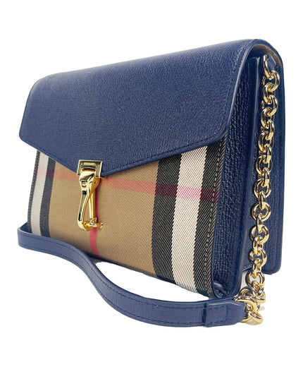 Burberry Macken Small Regency Blue House Check Leather Crossbody Bag