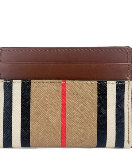 Burberry Sandon Tan Canvas Check Printed Leather Slim Card Case Wallet