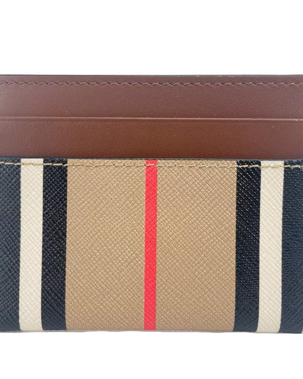 Burberry Sandon Tan Canvas Check Printed Leather Slim Card Case Wallet