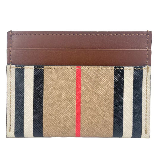 Burberry Sandon Tan Canvas Check Printed Leather Slim Card Case Wallet