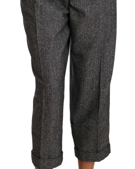 Dolce & Gabbana Gray Wool Pleated Cropped Trouser Pants
