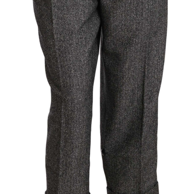 Dolce & Gabbana Gray Wool Pleated Cropped Trouser Pants