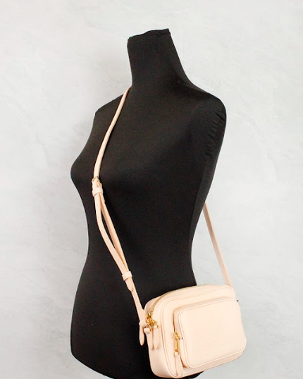 Burberry Small Branded Peach Pink Grainy Leather Camera Crossbody Bag