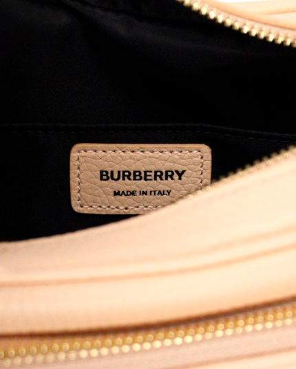 Burberry Small Branded Peach Pink Grainy Leather Camera Crossbody Bag