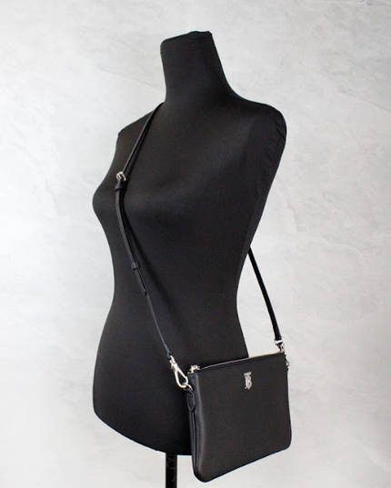Burberry Peyton Monogram Black Leather Pouch Crossbody Bag Purse