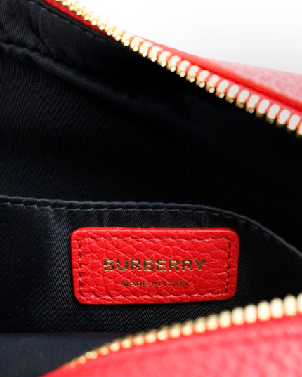Burberry Small Branded Bright Red Grainy Leather Camera Crossbody Bag