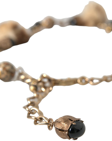 Dolce & Gabbana Gold Brass Leopard Fur Pearl Collier Chain Belt