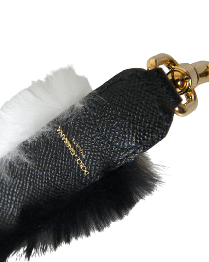Dolce & Gabbana Black White Lapin Fur Accessory Shoulder Strap
