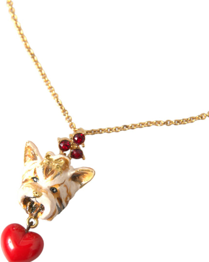Dolce & Gabbana Gold Brass Chain Dog Heart Pendant Charm Necklace
