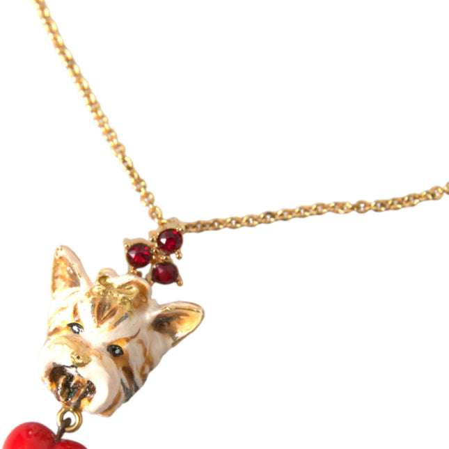 Dolce & Gabbana Gold Brass Chain Dog Heart Pendant Charm Necklace