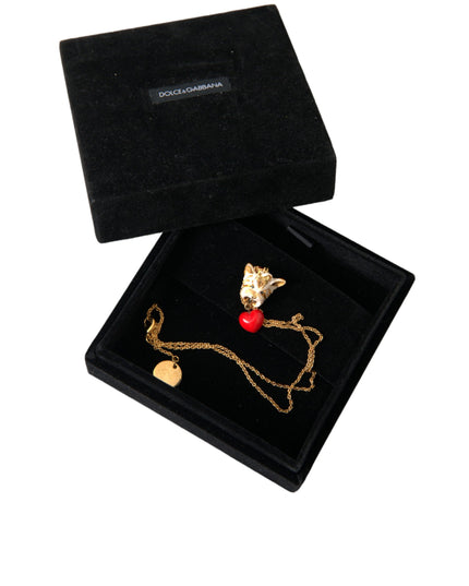 Dolce & Gabbana Gold Brass Chain Dog Heart Pendant Charm Necklace