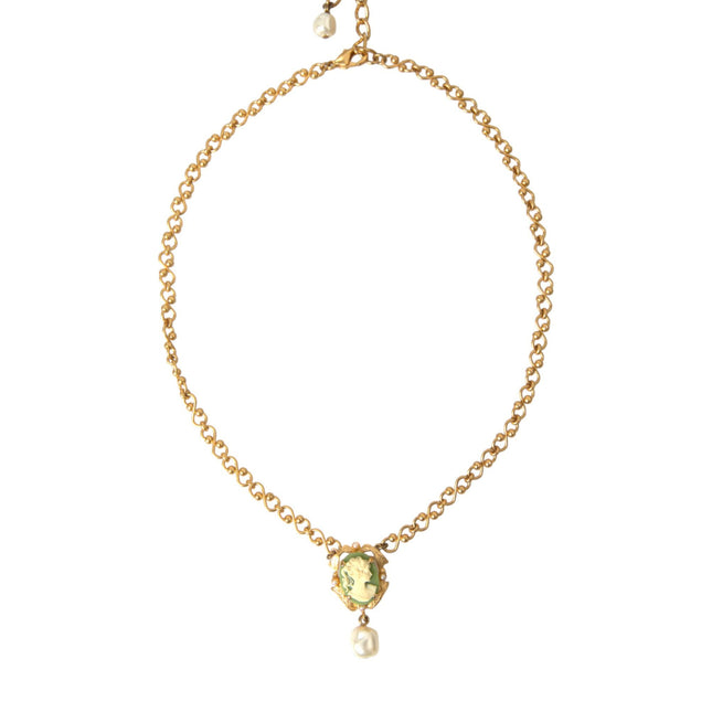 Dolce & Gabbana Gold Brass Chain Pearl Pendant Charm Necklace