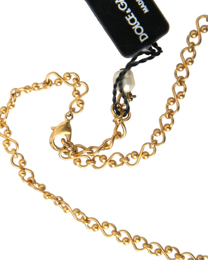 Dolce & Gabbana Gold Brass Chain Pearl Pendant Charm Necklace