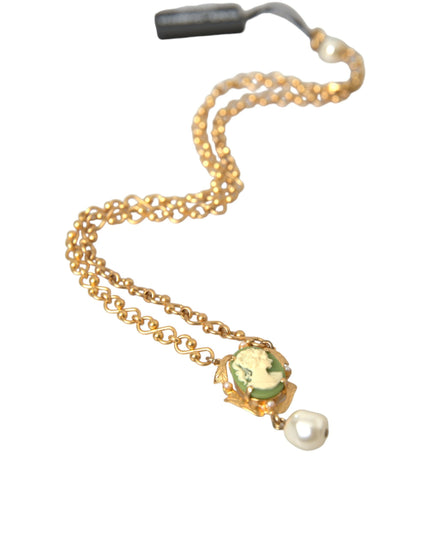 Dolce & Gabbana Gold Brass Chain Pearl Pendant Charm Necklace