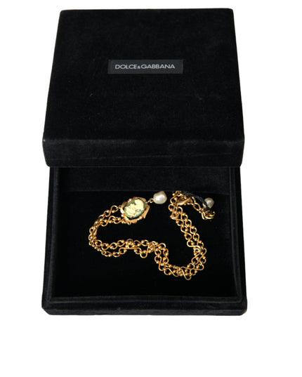 Dolce & Gabbana Gold Brass Chain Pearl Pendant Charm Necklace