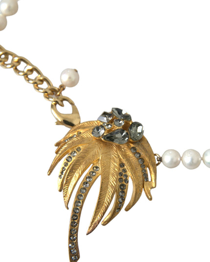 Dolce & Gabbana Gold Brass Crystal Pearl Tree Pendant Charm Necklace