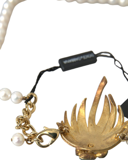 Dolce & Gabbana Gold Brass Crystal Pearl Tree Pendant Charm Necklace