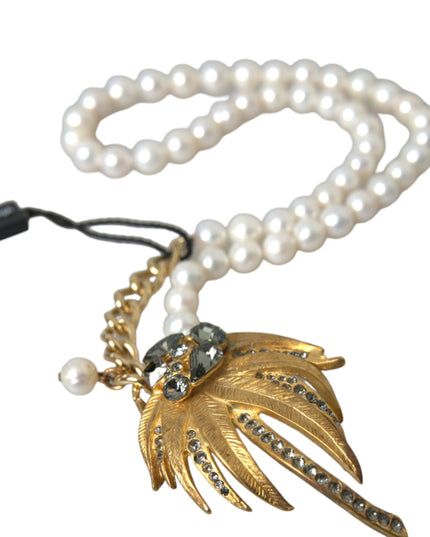 Dolce & Gabbana Gold Brass Crystal Pearl Tree Pendant Charm Necklace