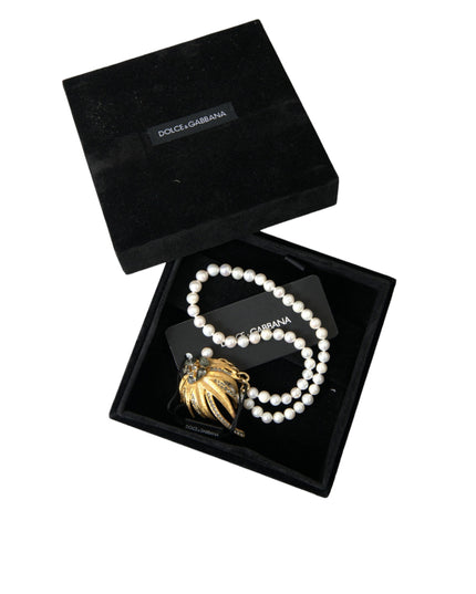 Dolce & Gabbana Gold Brass Crystal Pearl Tree Pendant Charm Necklace