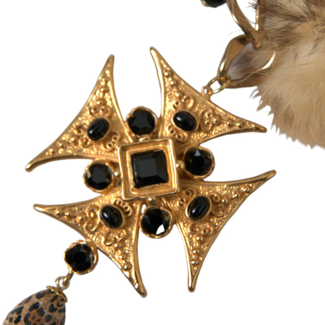 Dolce & Gabbana Gold Black Crystals Lapin Fur Filigree Chocker Necklace