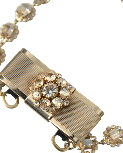 Dolce & Gabbana Gold Brass Clear Crystal Bow Chain Choker Necklace