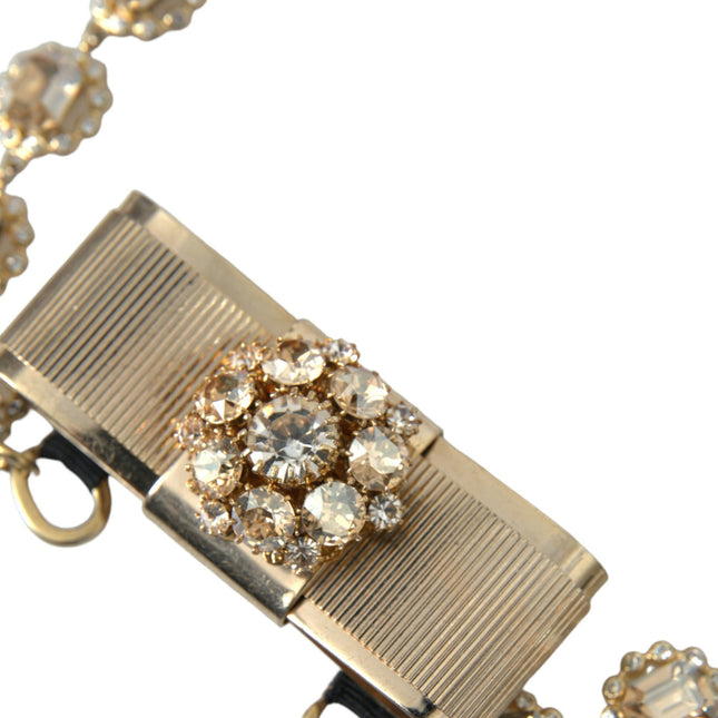 Dolce & Gabbana Gold Brass Clear Crystal Bow Chain Choker Necklace