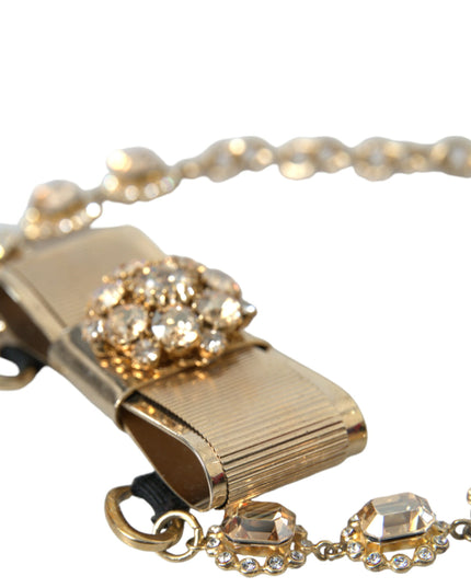 Dolce & Gabbana Gold Brass Clear Crystal Bow Chain Choker Necklace
