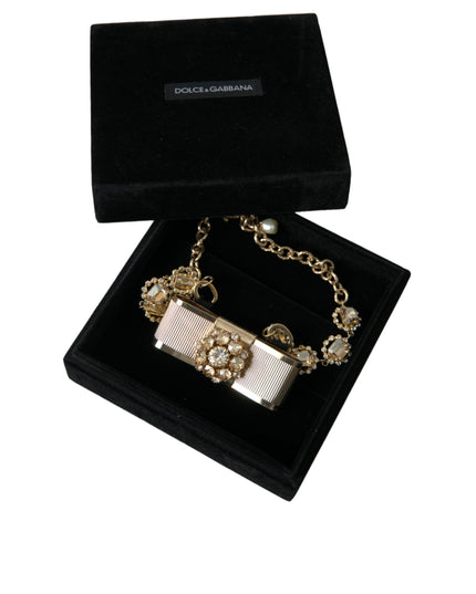 Dolce & Gabbana Gold Brass Clear Crystal Bow Chain Choker Necklace